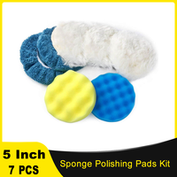 5 Inch Wool Bonnet Foam Sponge Polishing Pads Kit 7 Pcs with Adapters for Polisher Electric Drill Auto Body Repair Pad