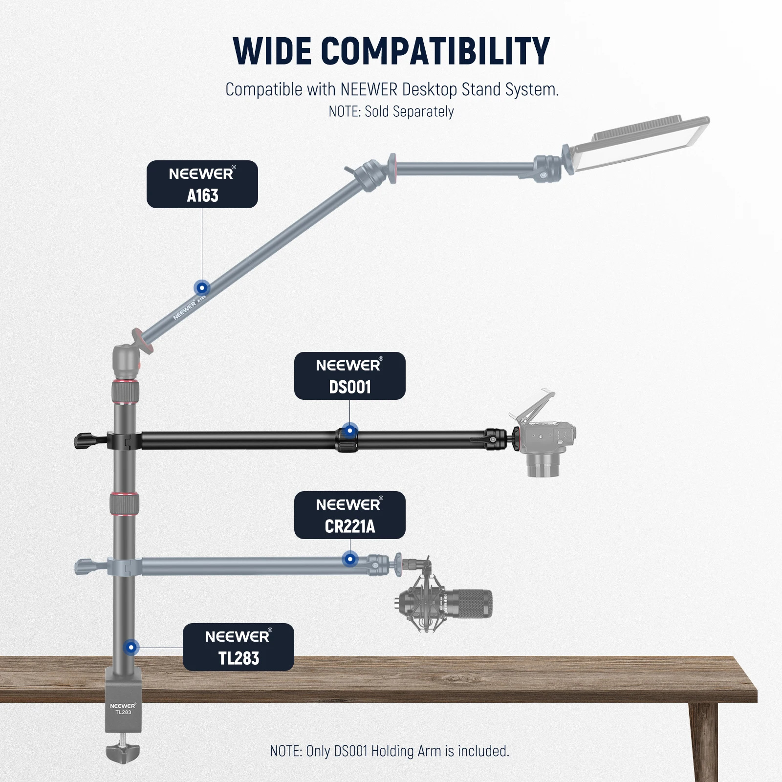 NEEWER Tabletop Overhead Camera Mount Arm,30-51cm Telescopic Extension Arm for Desk Stand with Ball Head Mount 1/4\