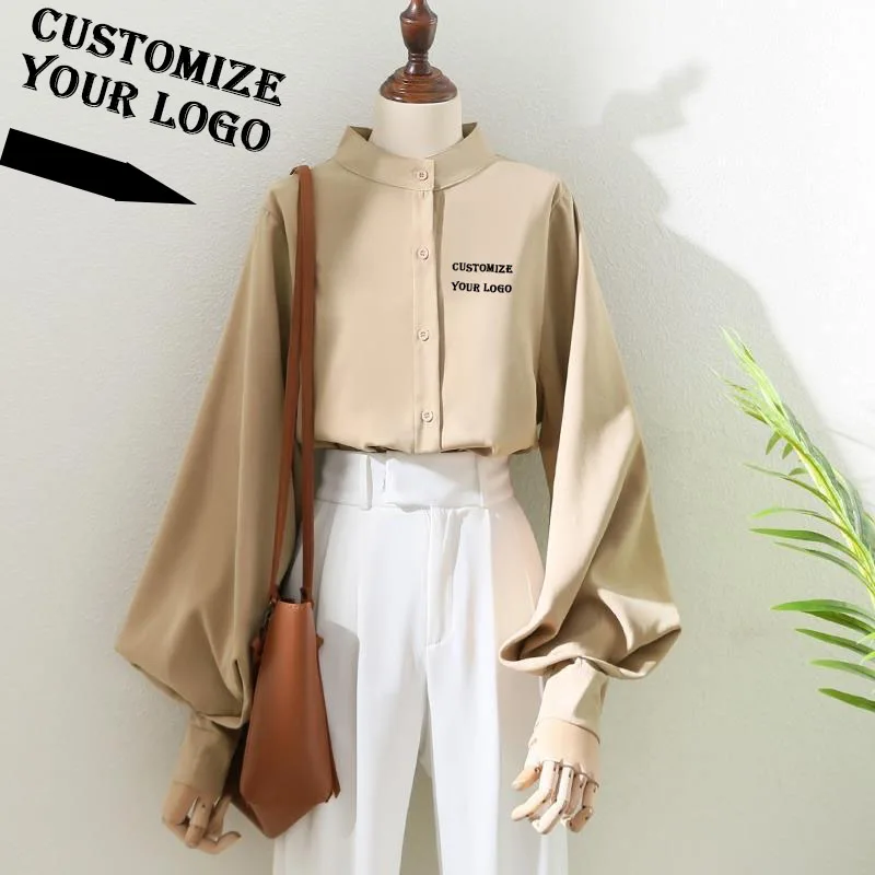 

DIY customizes your logo with fashionable stand up collar shirt and women's flared sleeve design, size reference size chart