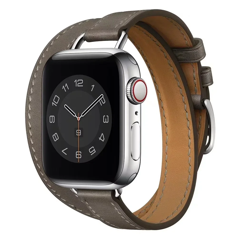 Slim leather strap for Apple watch Ultra 10 9 8 7 6 5 4 SE band 45mm 44mm 41mm 40mm 42mm 46mm Sport double loop leather strap