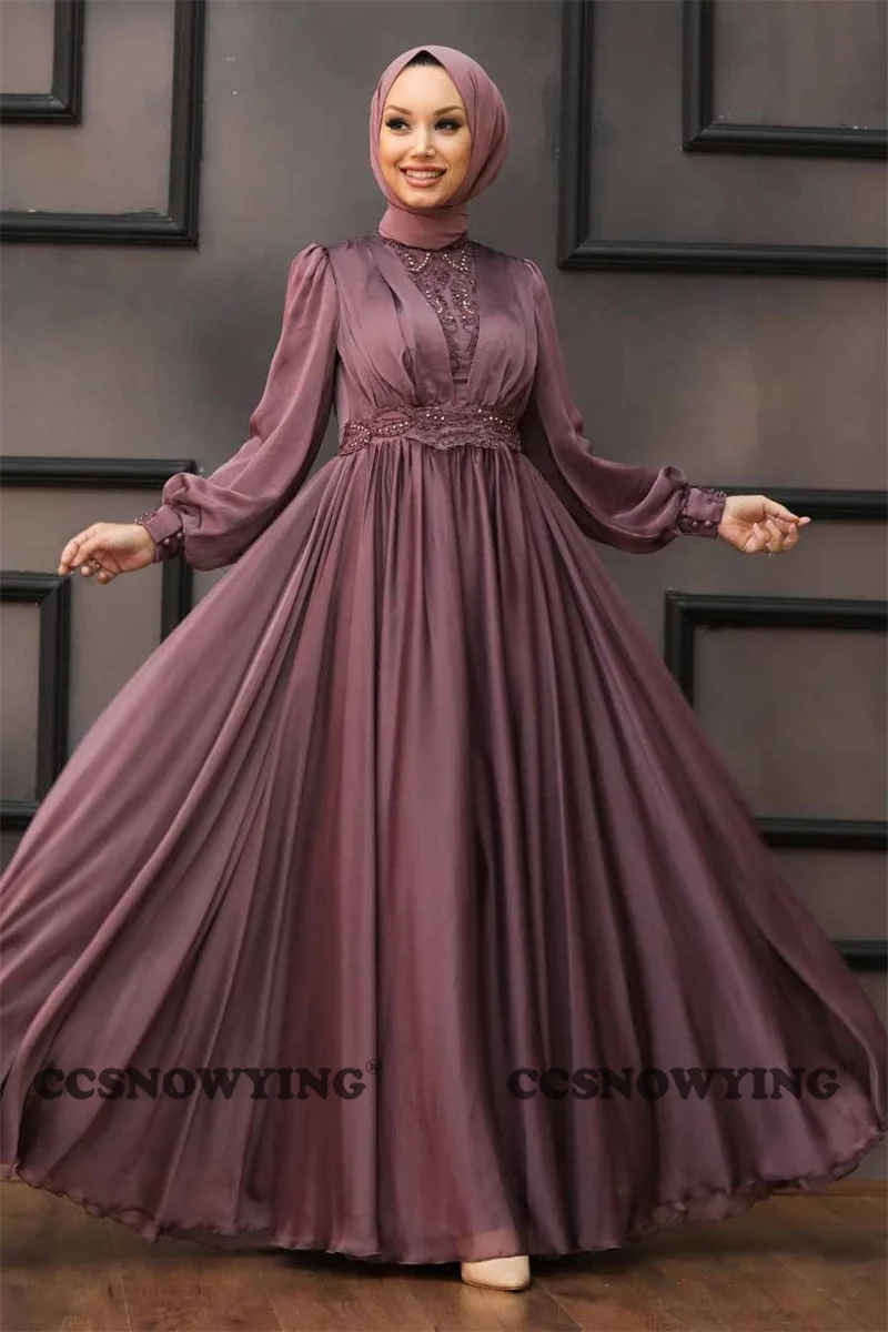 

Muslim Chiffon Appliques Evening Dresses Long Sleeve Islamic Prom Dress Women Formal Party Gown Arabic Dubai Robe De Soiree