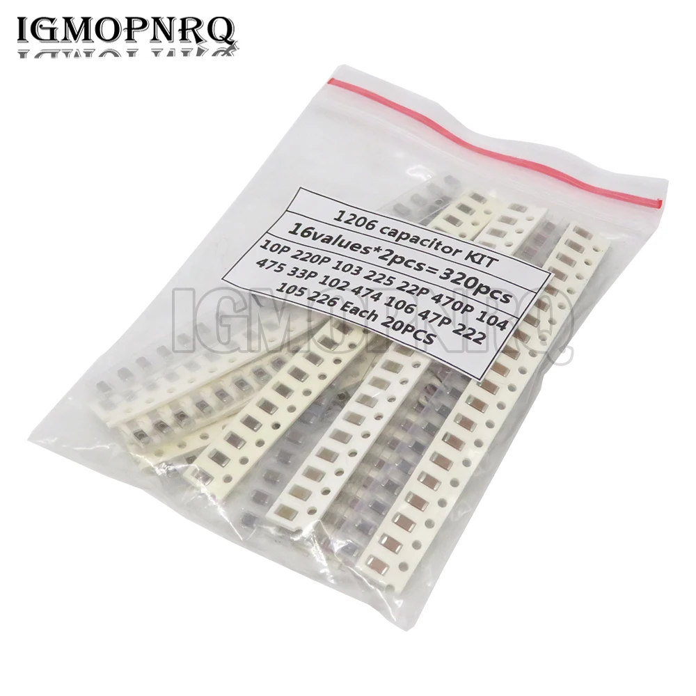 320PCS 720PCS 2500PCS 0603 0805 1206 SMD Capacitor Kit Assorted Kit 16/36/50Values 1PF ~ 1UF 22PF 47PF 22NF 100NF 2.2UF 4.7UF