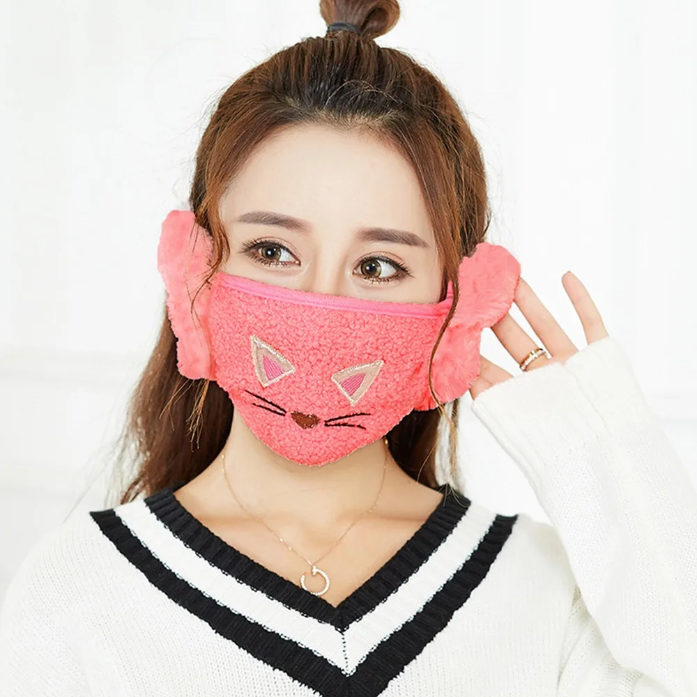 Fashion Winter Warm 2 in 1 Mask Earmuffs Cold-proof Windproof Ear Warmer Dustproof Breathable Earlap Women Girls