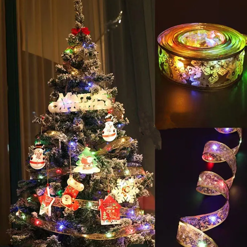 

Christmas Decor LED Copper Wire String Lights Ribbon Bows Lights for Party Weddings Holiday Decor