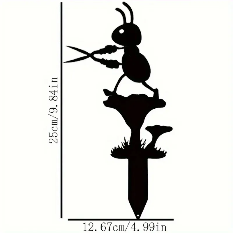 Ant Silhouette Garden Stake Decor - 1-Piece Iron Insect Sculpture, Freestanding Metal Yard Art, Rustic Outdoor Home Decoration