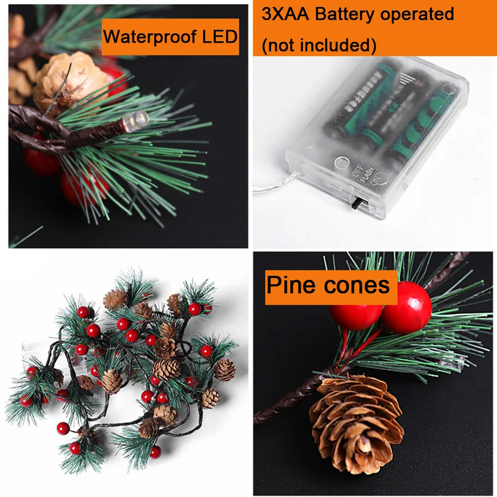 2M 20leds Tannenzapfen Fee Lichterketten Batteriebetriebene DIY Hochzeit Weihnachtsdekoration Girlande Licht Urlaub Party Lichter