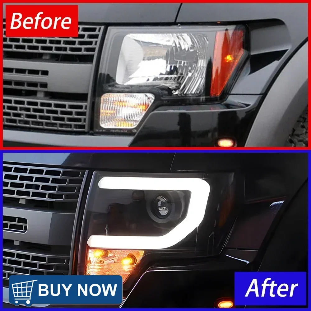 مصابيح السيارة الأمامية لفورد رابتور F150 2009-2014 LED مجموعة المصابيح الأمامية للسيارات ترقية ثنائية البؤرة عدسة العارض الملحقات #4