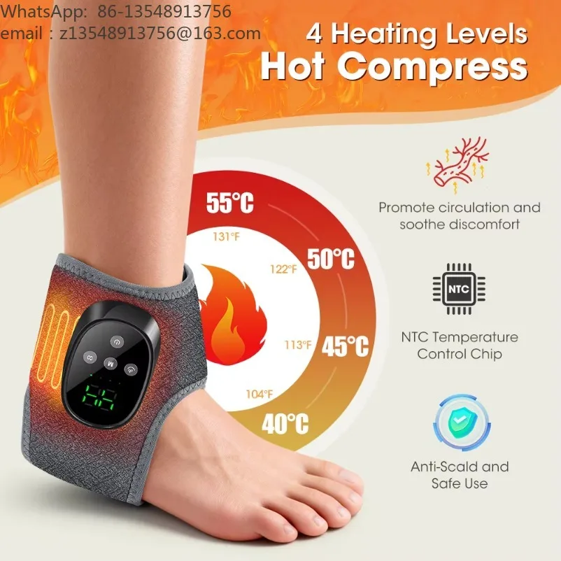Cordless Ankle Brace Massager, 4 Level Hot Compress Vibration Heating Foot Joint Support for Relaxation