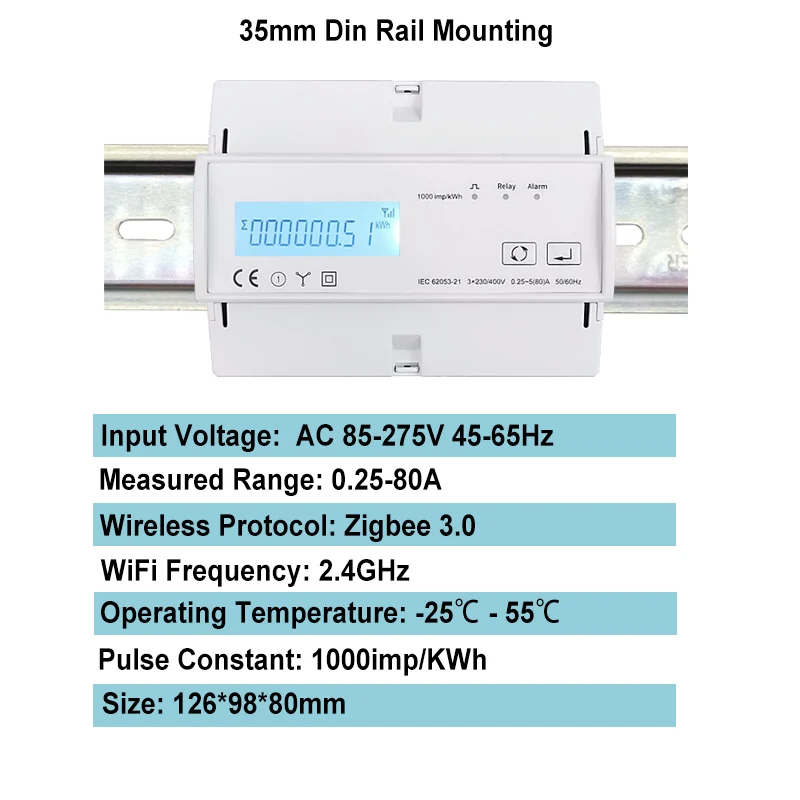 Tuya ZigBee WiFi Multi Tarife 3-Phasen-bidirektionaler Energiezähler App-Monitor-Unterstützung Modbus RTU 3 * 110/190 V 230/400 VAC 50/60 Hz