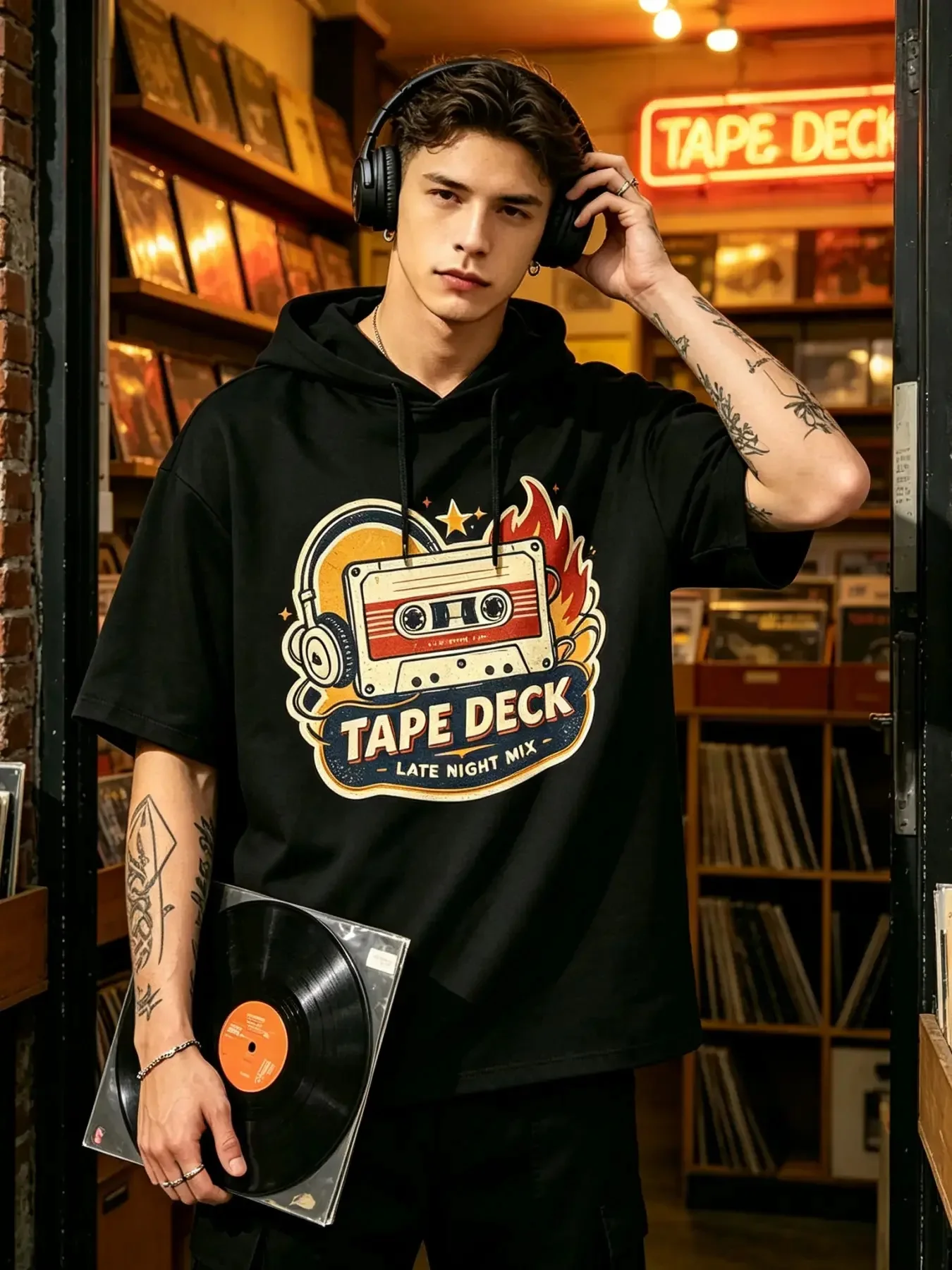 Tape Tape Deck Cassette Graphic Short Sleeve Hoodie Tee, Unisex Oversized Vintage Street T-shirt - Aliexpress Deal