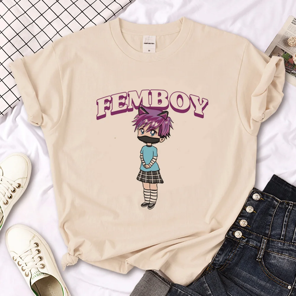 Femboy t-shirts women funny top girl y2k designer Japanese clothing