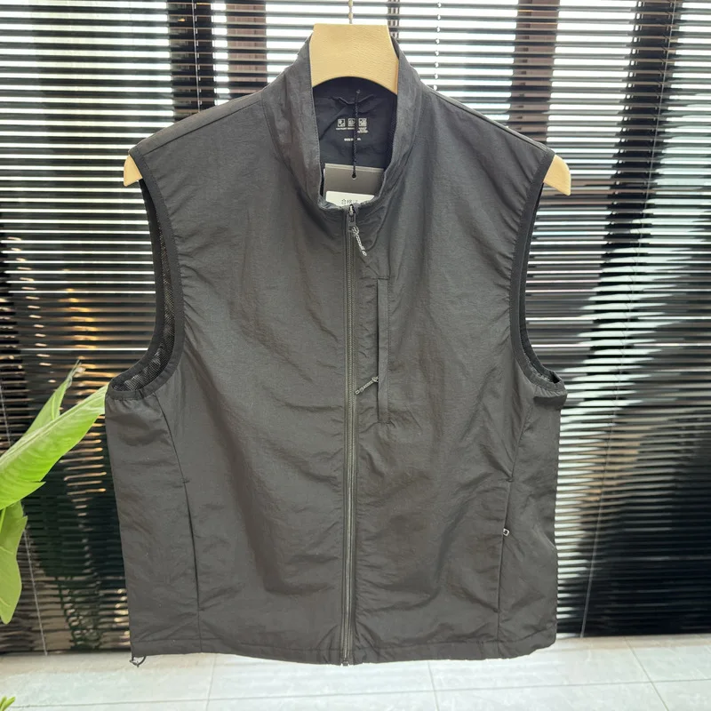 QICHE Unisex Windproof Solid Color Zipper Functional Vest Summer Sports Casual Sleeveless Outer Waistcoat