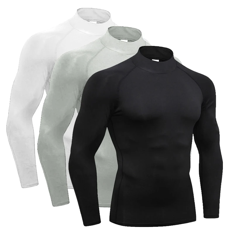 Plain Compression Tight Elastic T-Shirts Gym Bodybuilding Fitness Sport Clothing Mens Casual Autumn Quick Dry Breathable Shirts