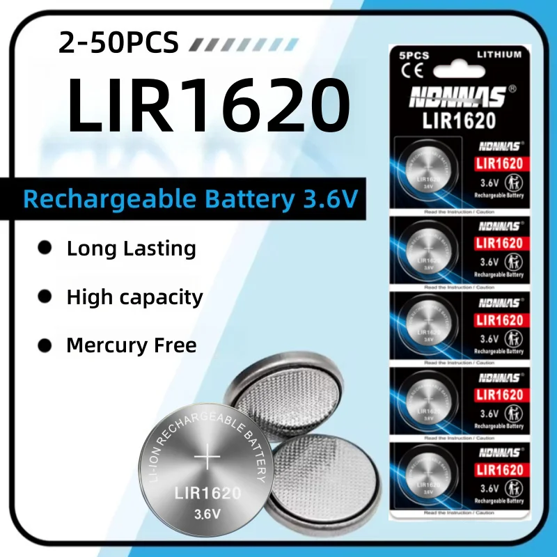 5-60PCS/LOT LIR1620 1620 battery 3.6V rechargeable coin cell battery charging 1620