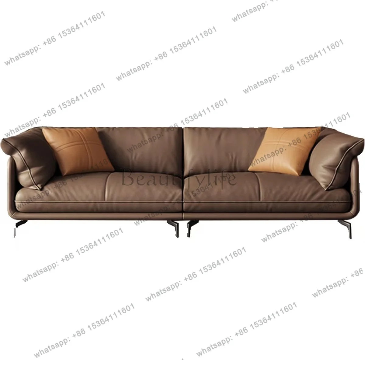 

Modern Real Leather Upholstered Corner Sofa with Black Legs Can be Customzied