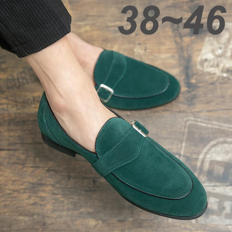 Mens Dress Peas Nubuck Leather Wedding Man Monks Luxury Designer Green Flats Business Male Casual Driving Shoes for Men Loafers