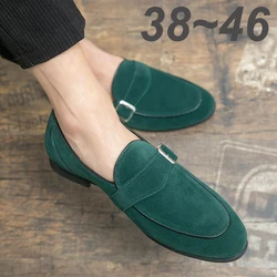 Mens Dress Peas Nubuck Leather Wedding Man Monks Luxury Designer Green Flats Business Male Casual Driving Shoes for Men Loafers