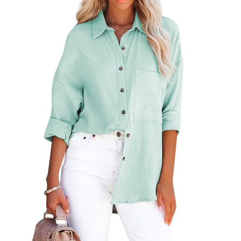 

2025 Women New Drop Sleeve Shirts Casual Long-sleeved Solid Color T-shirt Button Down Loose Fit Blouses Fashion Shirts