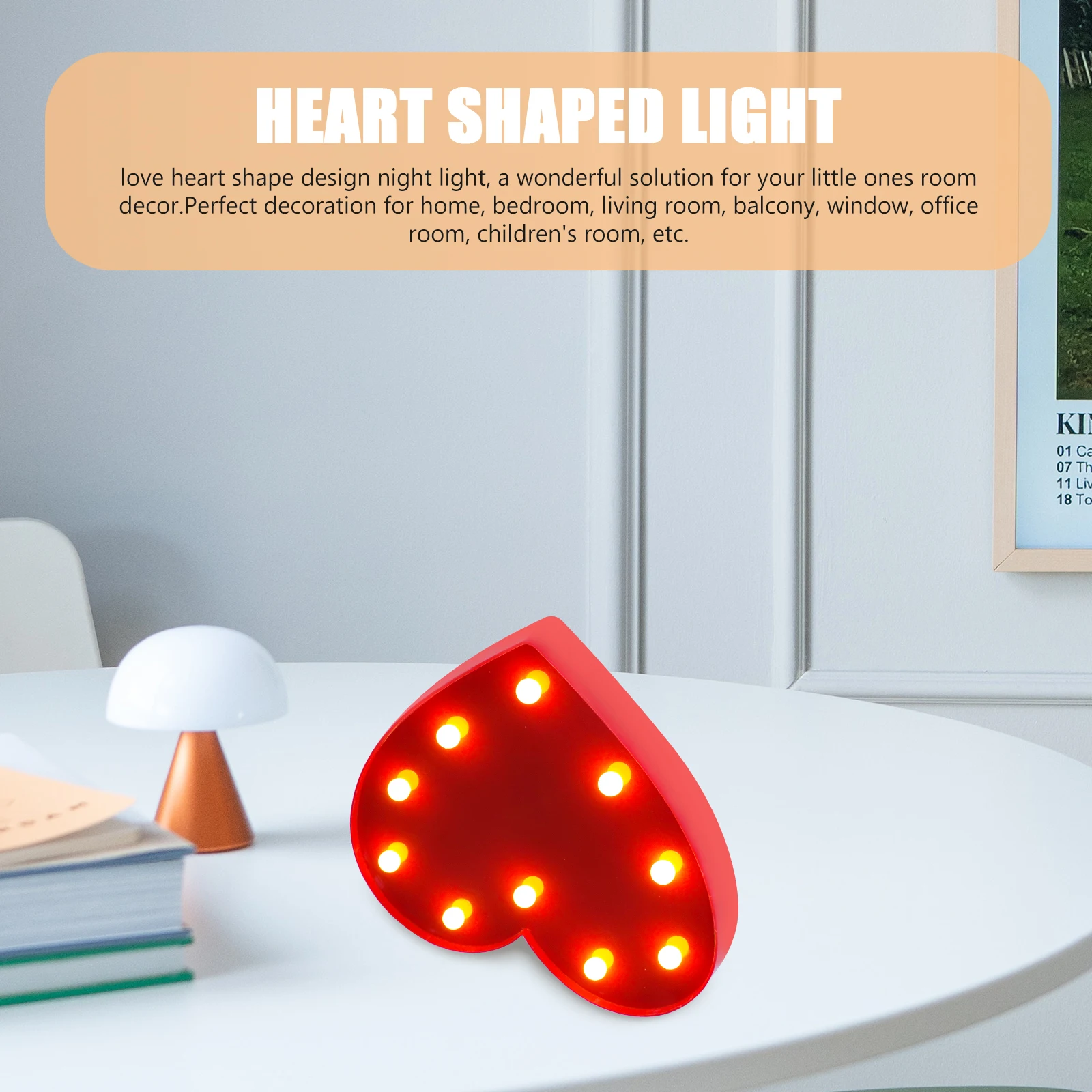 

2 Pcs LEDs Lamp Heart Shaped ing Lamp Decorative Night Light Table Lamp for Home Party Living Room - Without Batteries Red