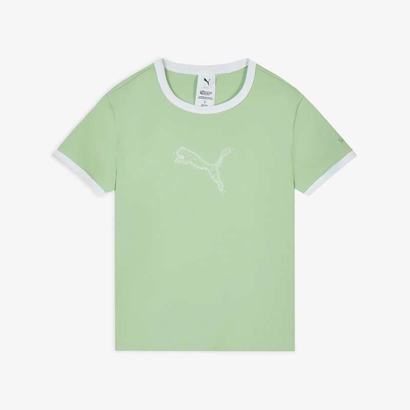 Puma genuine new women's light green and white slim fit soft skin friendly short sleeved T-shirt 637471-38