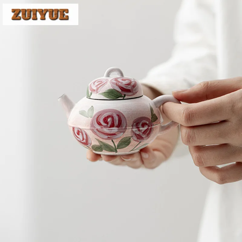

130 мл порошок Инь, ручной рисунок розы, чайник, японский чайник, горшок для заварки чая, чайник с шариковым отверстием, чайные услуги, принадлежности для рукоделия