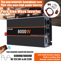 POWLAND 6000W 8000W Car Pure Sine Wave Inverter DC 12V 24V To AC 220V Transformer Power Converter Solar Inverter LCD Display