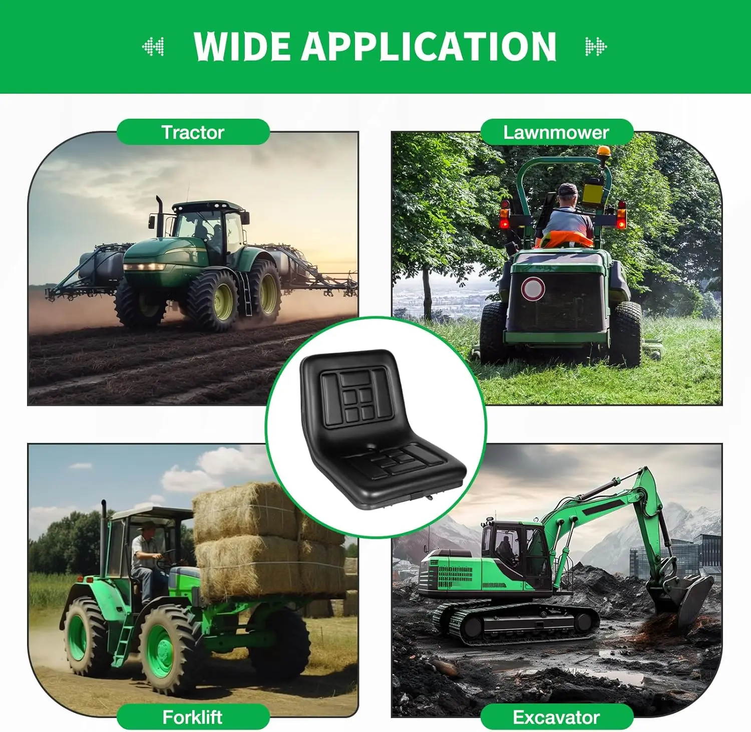 

Universal Tractor Seat & Lawn Mower Seat - Black PVC Leather High Back Replacement with Sliding Tracks 5.9inch Adjustable