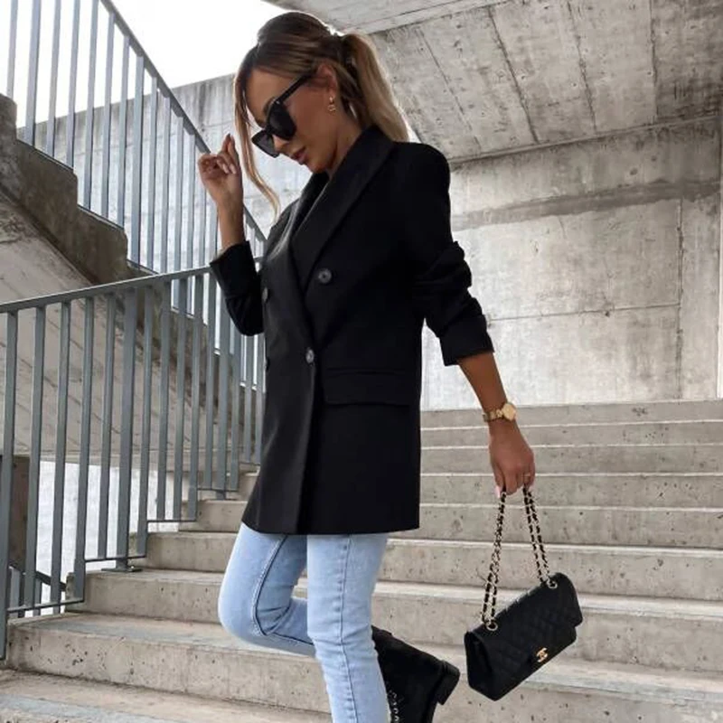 

black Blazer Coats Spring Autumn Casual Thin Vintage Tops Women Fashion Long Sleeve Slim Zipper Ladies Jackets printing lattice