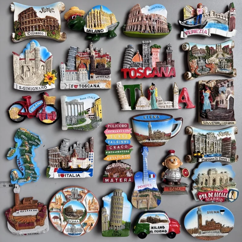 Imanes de nevera italianos, recuerdo turístico, Colosseo, Milano, Roma, Toscana, Madrid, Siena, Matera Pompei, pegatinas para refrigerador, decoración del hogar