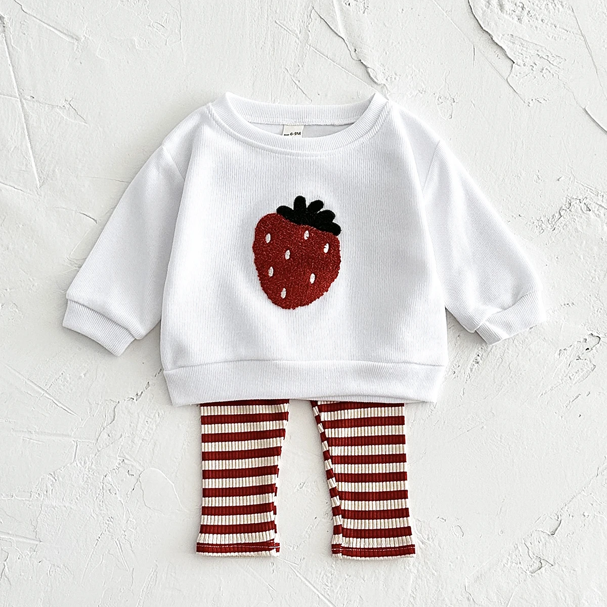 Herbst Baby Mädchen Kleidung 3D Frucht Stickerei Pullover Top+Gestreifte Hose Frühling Jungen Säugling Neugeborene Baby Baumwoll-Sets 0-3 Jahre – Detail 6
