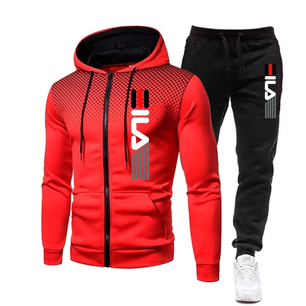 2025 Heren vest met lange mouwen, ritssluiting en capuchon + casual broek 2 sets mode herfst en winter jogging fitness sportkleding set