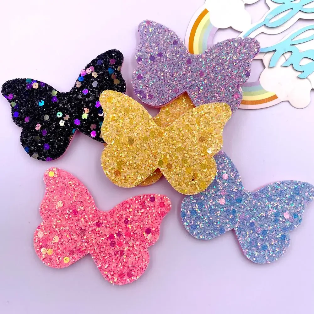 10pcs Felt Fabric Glitter Paillette Cute Big Butterfly Patche Wedding Clothes Applique Crafts Supplies DIY Hair Clip Accessories