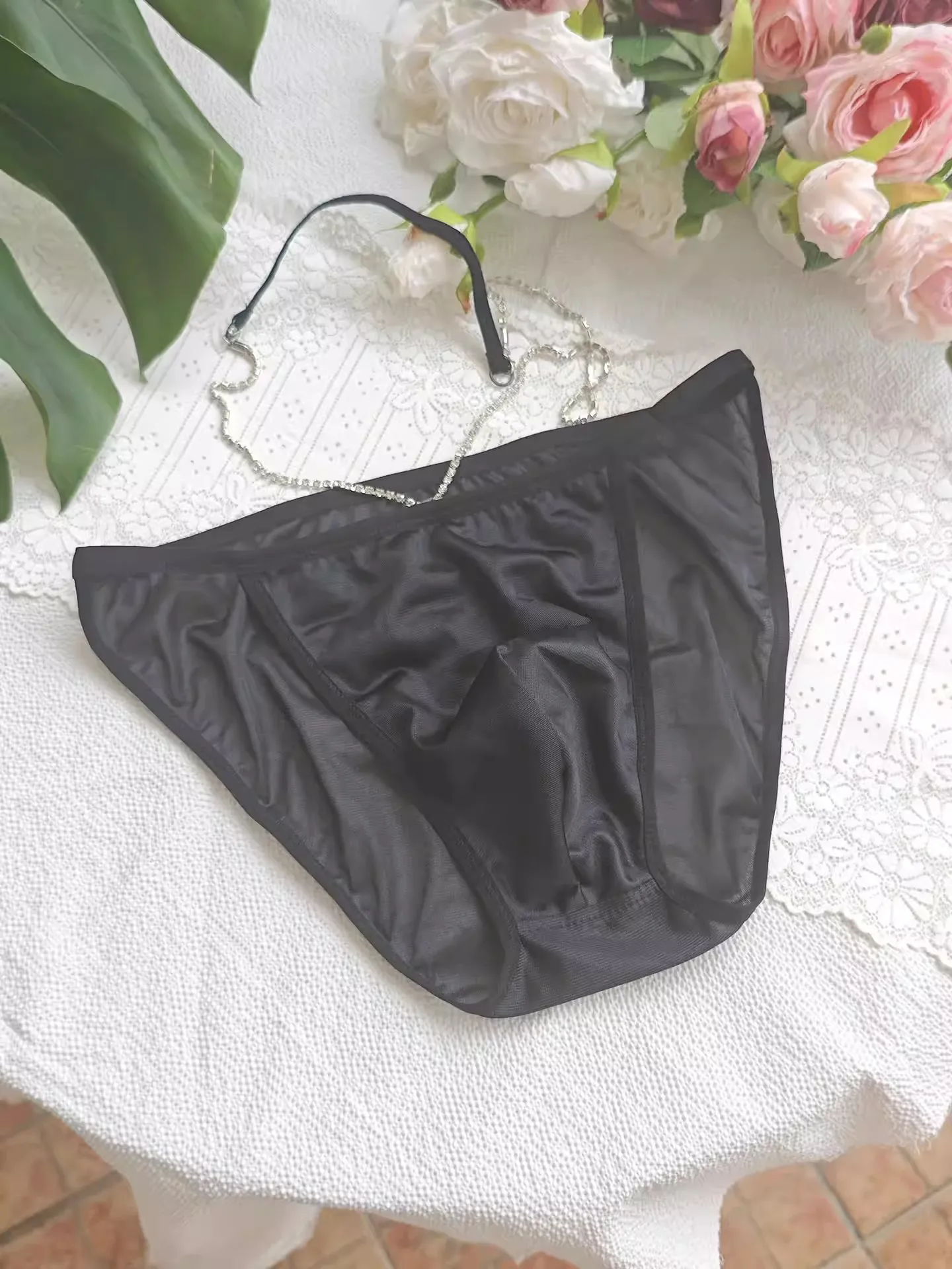 Handmake Man's Satin Sliky Touch Soft Chain Design Briefs BF Gifts LGBQT Group FKK Private Party view 6