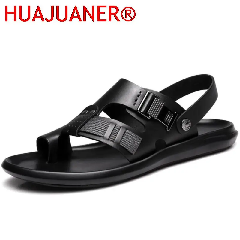 

Genuine Leather Men sandals Sports New Summer Beach Shoes Male Black Luxury Slippers Outdoor Sandals Mens Casual Shoes Hot Sale