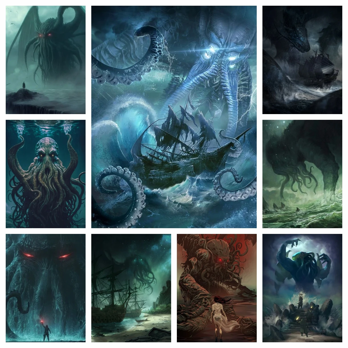 Cthulhu Horror Sea Monster Adventure DIY 5D AB Diamond Painting Fantasy Deep Sea Mosaic Cross Stitch Embroidery Home Decoration