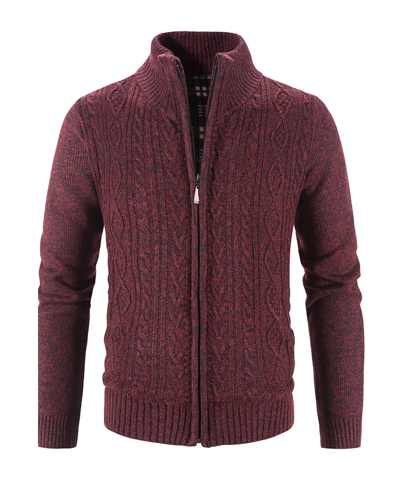 Winter Herbst Neue Pullover Stricken Zopf Strickjacke Männer Business Casual Jacke Zipper Up Einfarbig drehen-unten Mantel Fleece kleidung – Detail 10