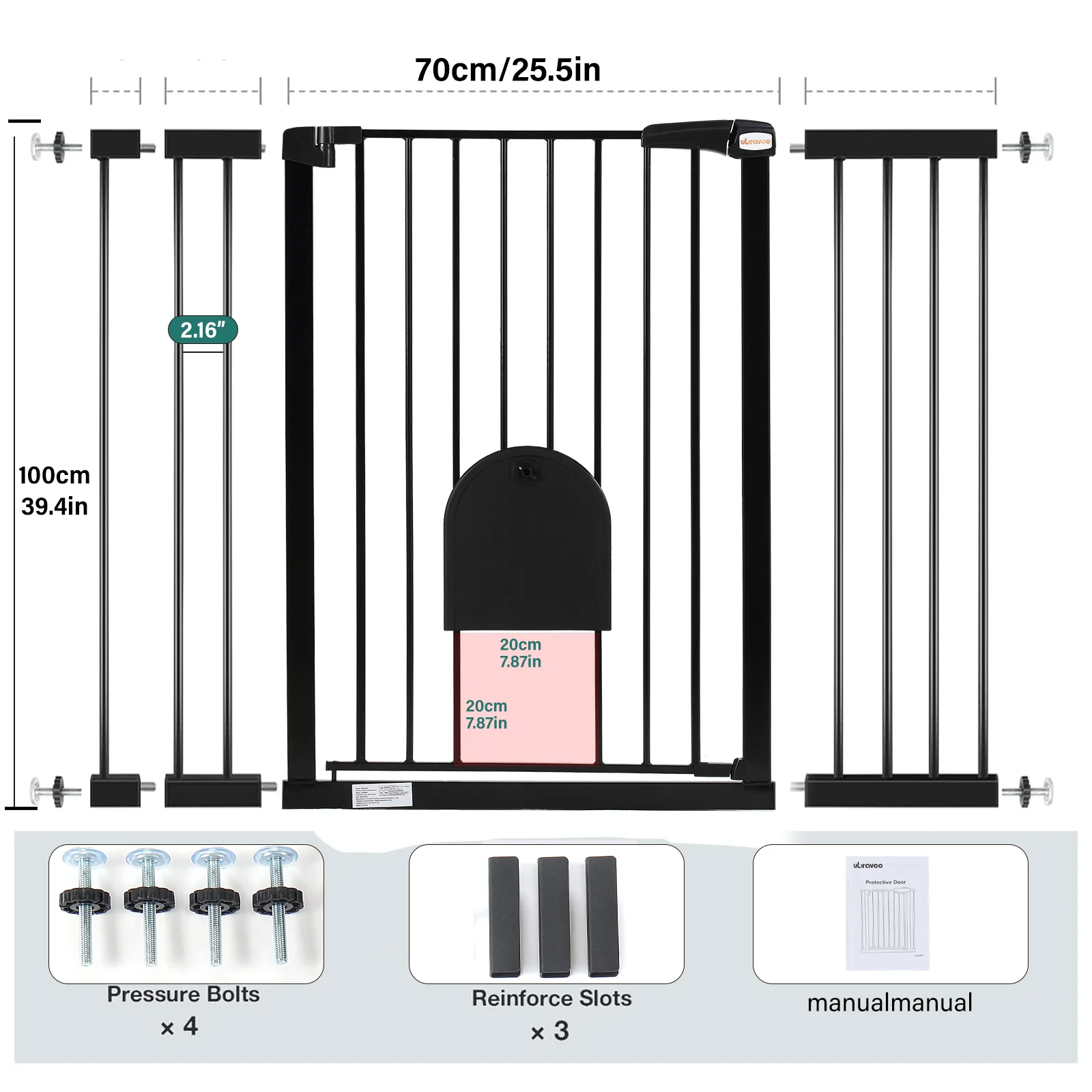 Extra Wide Interior Safety Gate, Self-Closing Interior Child/Dog Gate, Pressure Mounted Self-Closing Baby Gate for Door Openings