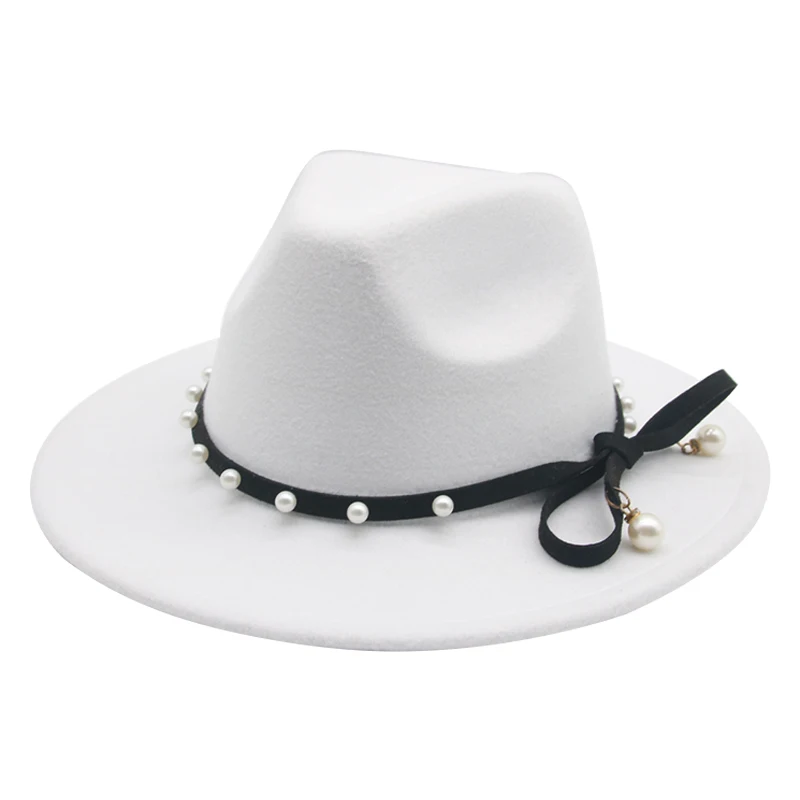 Sombrero con cinturón para Mujer, sombrero elegante con lazo De perla, tocado De boda, blanco y rojo, otoño e invierno, novedad