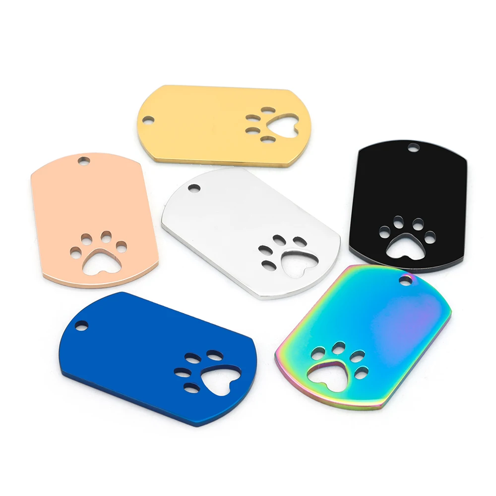 Personalized 100Pcs Rectangular Dog Paw Stainless Steel Blank Tag Pet Mirror Anti-Lost Key Ring Pendant Engravable Souvenir