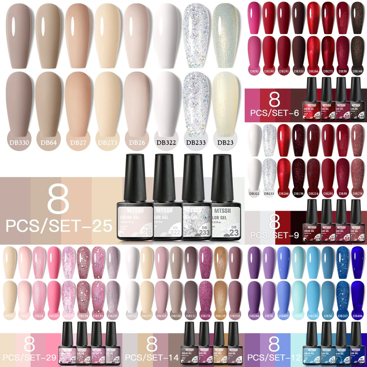 

8PCS/Set Gel Nail Polish Kit Nude Glitter Long-Lasting Polish Neutral White Color Gel Nail Polish Soak Off UV Varnish Supplies