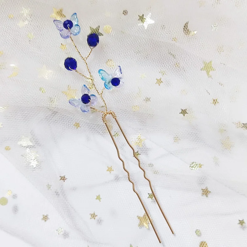 

Модная заколка для волос в виде синей бабочки для женщин, золотистого цвета, украшение для волос в виде насекомого, аксессуар для невесты, заколки для волос, головной убор, подарки