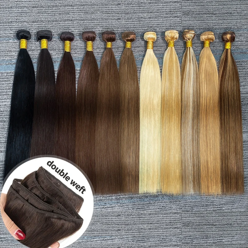 Bundel rambut manusia lurus 100% dengan penutup bundel rambut manusia halus Brasil warna alami ekstensi rambut manusia rambut tebal