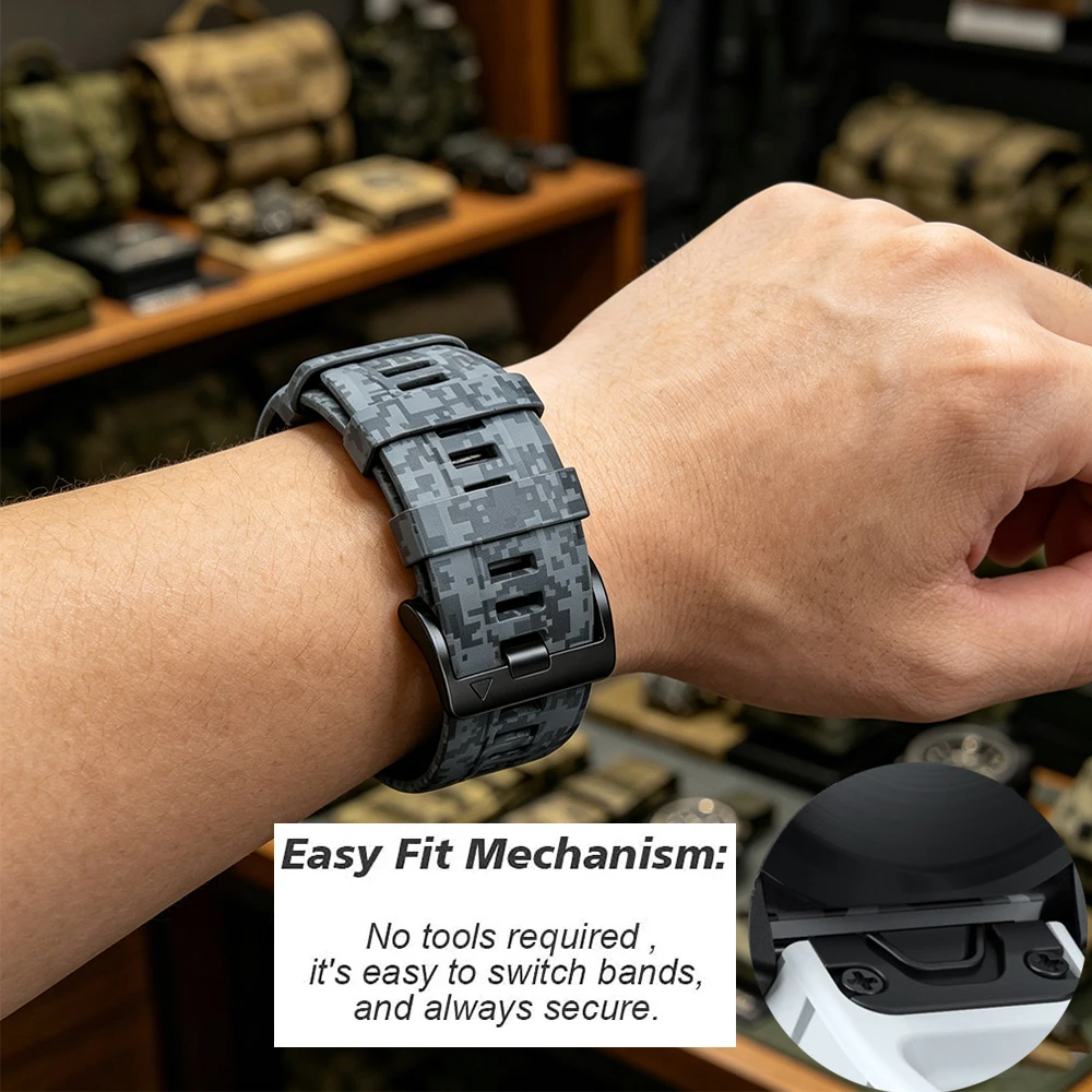 

Силиконовый ремешок с камуфляжным принтом для Garmin Fenix 5 5X 6 6X 7X 8 47 51 мм, 22 26 мм, для Garmin Quatix 5 6 7 Enduro Instinct 2 3 45 мм