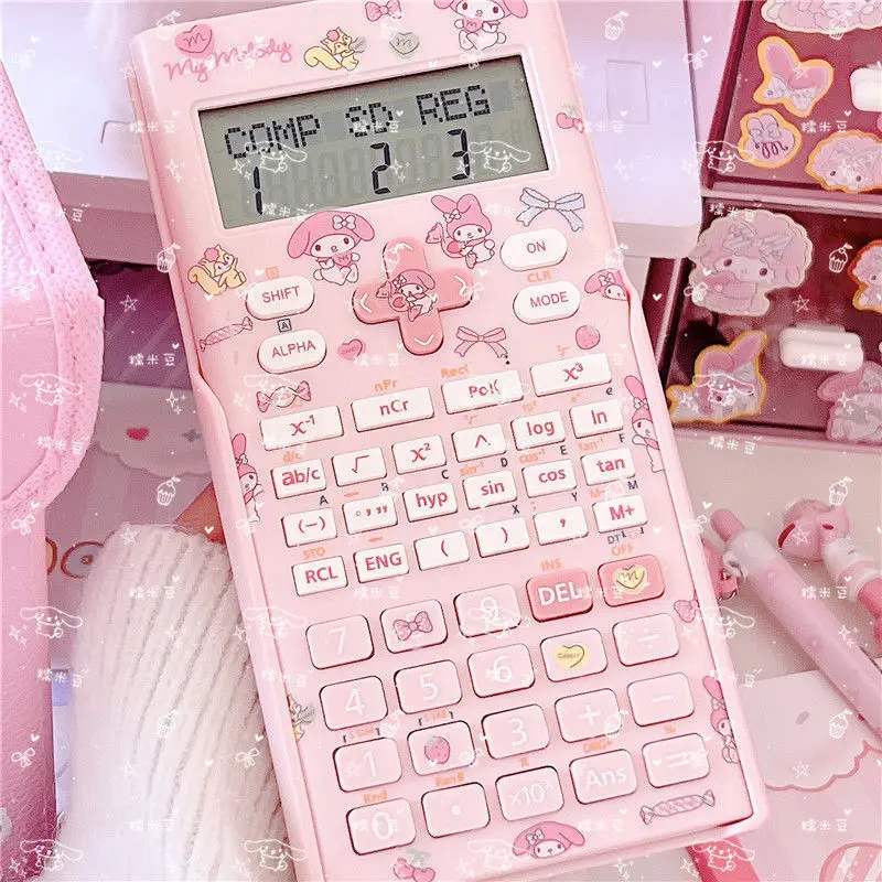 Sticker Diy Sanrio My Melody Kuromi Cinnamoroll Scientific Function Calculator School Students Arithmetic Exam Stationery Kawaii