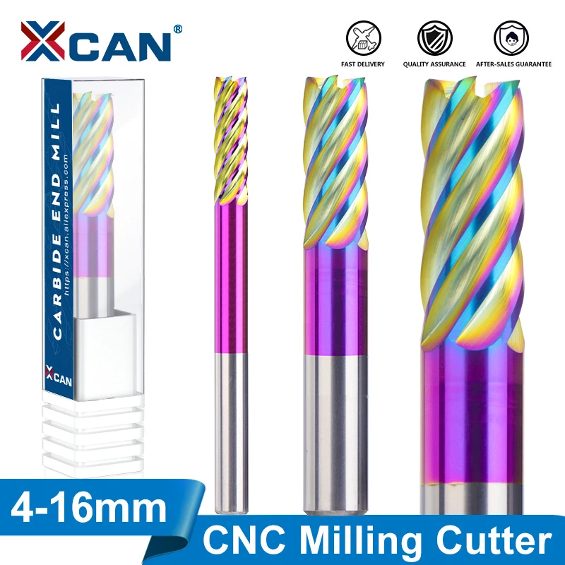 XCAN 4-16mm CNC Milling Cutter Nano Blue Coated Coated Spiral Milling Tool 6 Flute CNC Router Bit Carbide End Mill