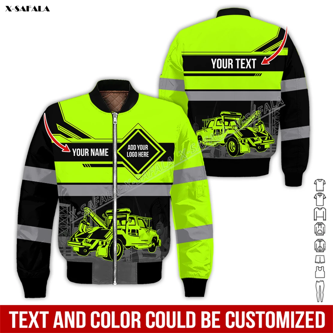 

Tow Truck Custom Logo 3D Printed Bomber Thick Jacket Adult Men Flight Pilot Zipper Coat Cotton Warm Uniform Workwear Work Job