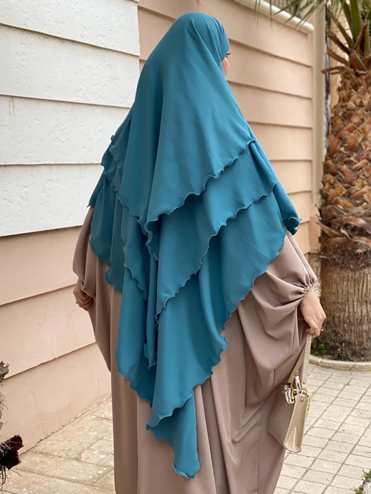 3 Layers Long Khimar Ramdan Eid Muslim Long Hijab Headcarf Women One Piece  Jubha Islamic Overhead Hijabs Prayer Garment