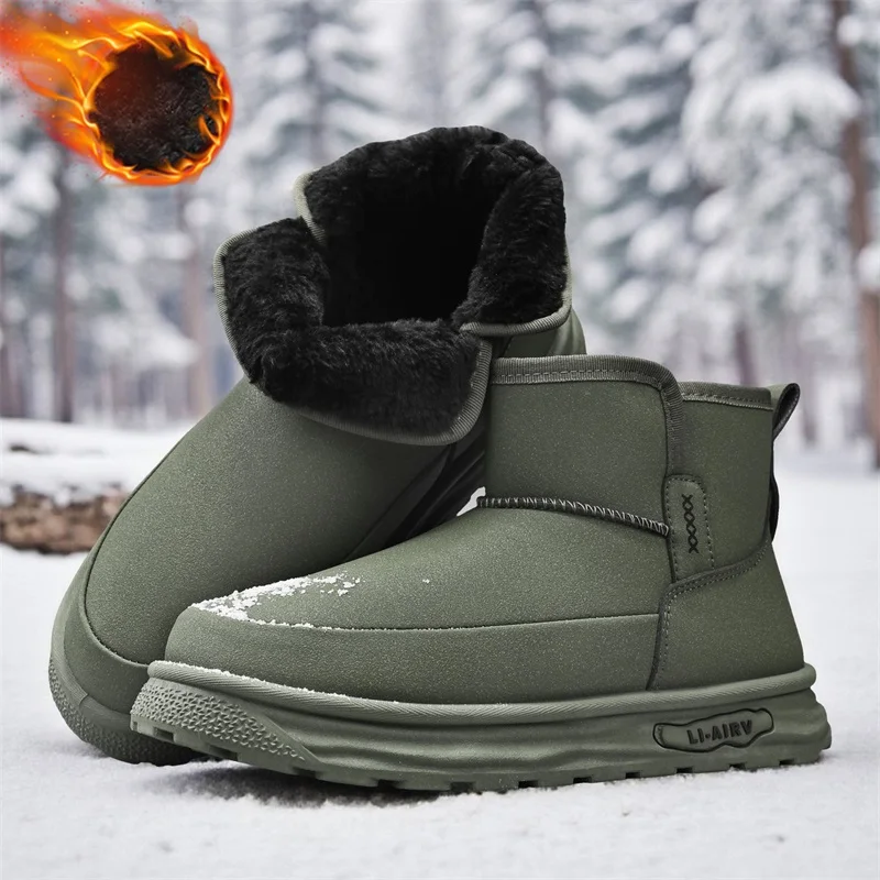 أحذية ثلج معزولة لعام 2025 للرجال، مبطنة بالفرو الصناعي ومضادة للانزلاق، مثالية لعيد المحاربين القدامى والتزلج أو التزلج على الجليد