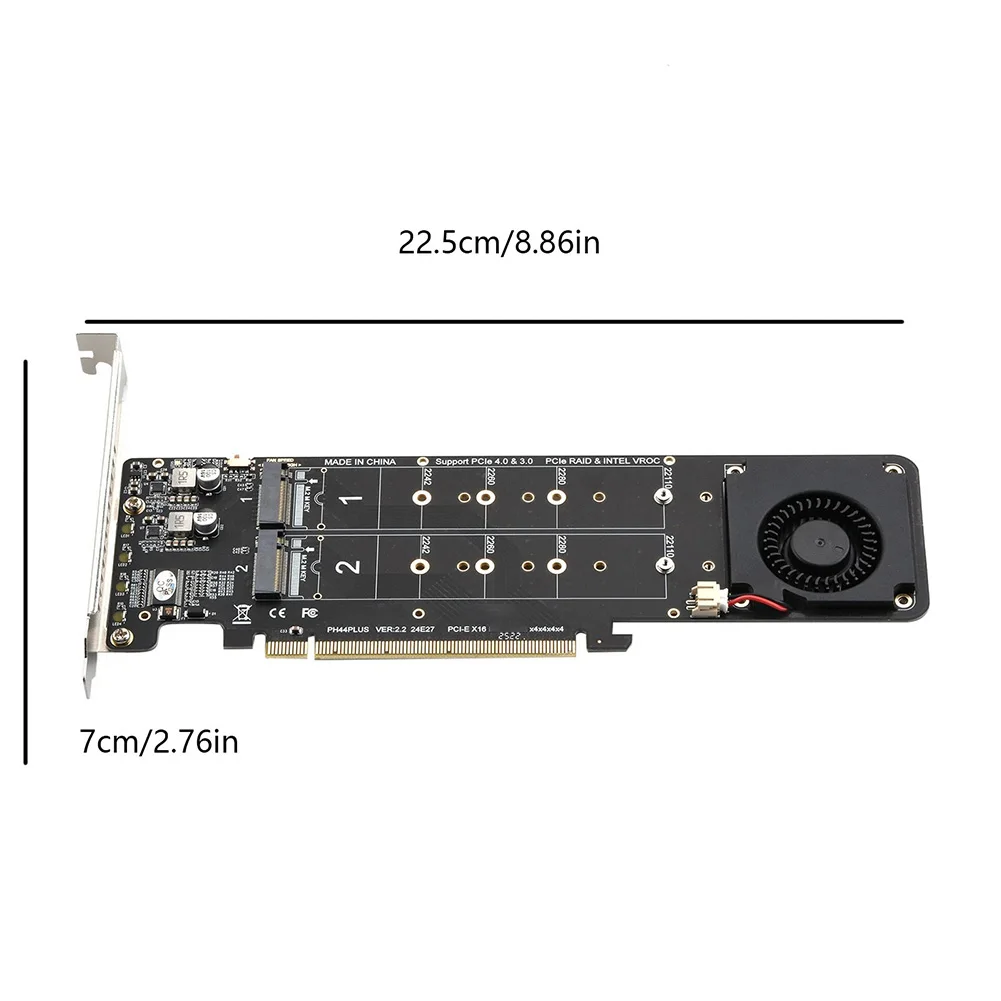 For PCIE 4.0 X16 To 4 X For M.2 Adapter Card With Dual Cooling Fans, LED Indicators, Expansion Splitter For PC