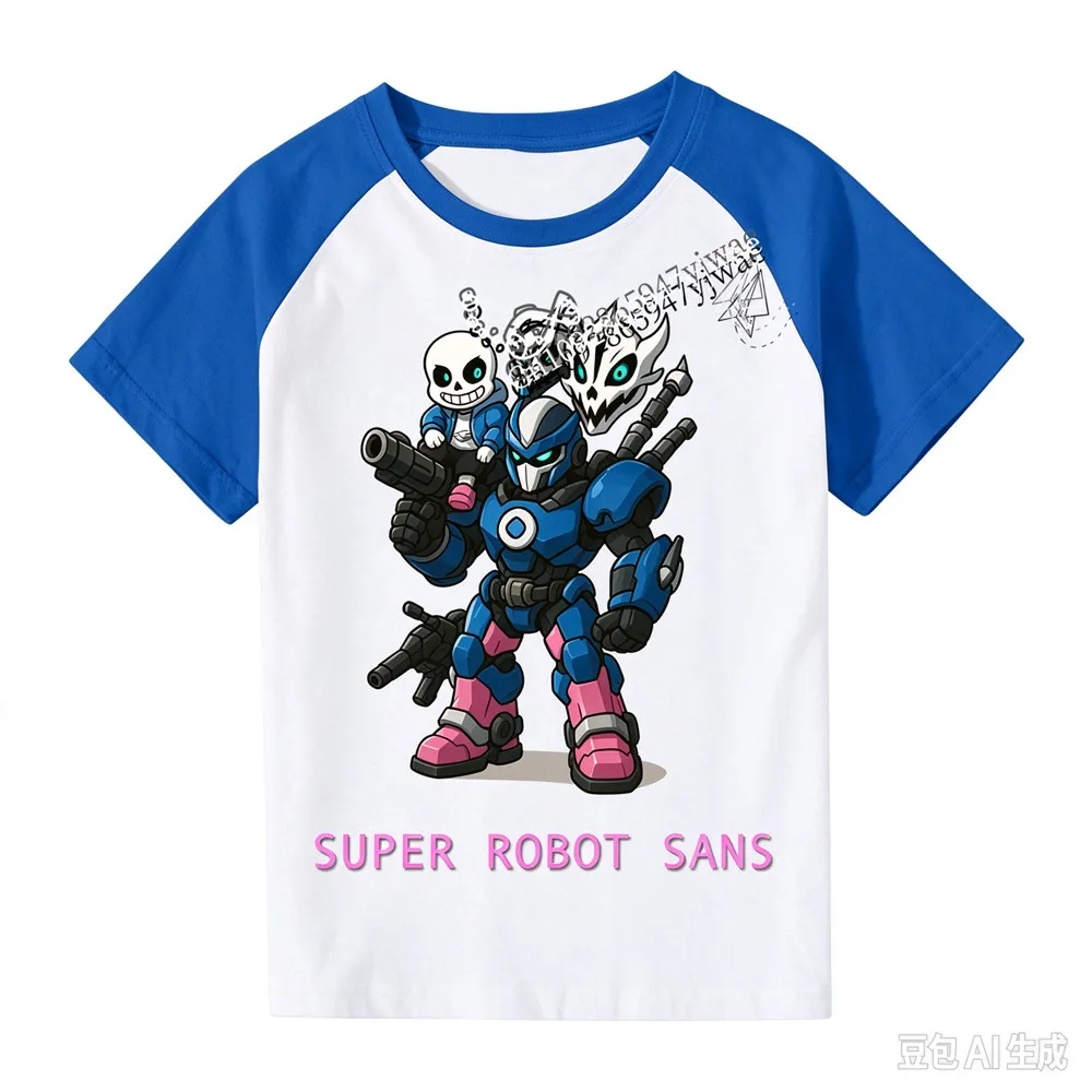 Undertale Super Robot Sans Children'S Graphic Printed Short Sleeve Round Neck Casual Street Top Summer Adult Children'S T-Shirt